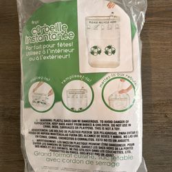 Pop-Up Trash Bin, which is a disposable, tall kitchen-sized bag with a drawstring closure. It is designed for use at parties 