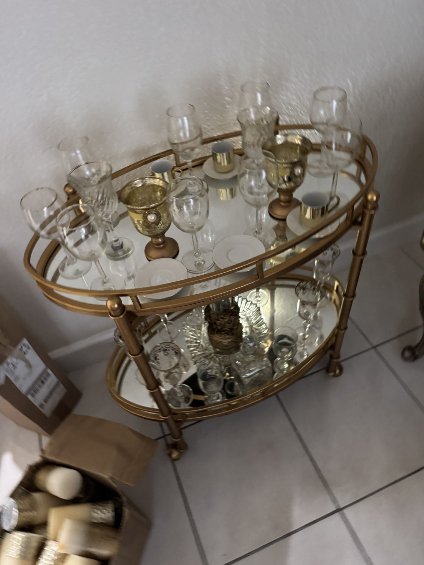 Bar Cart With All The Cups