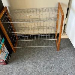 $6 Two Tier Metal Storage Rack Wire Shelving Unit For Small Dorms/Kitchen With Solid Wood Trim $6 