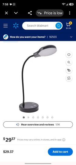 Mainstays LED Desk Lamp, 14.3 in, Dimmable Touch Control, USB Port, Black