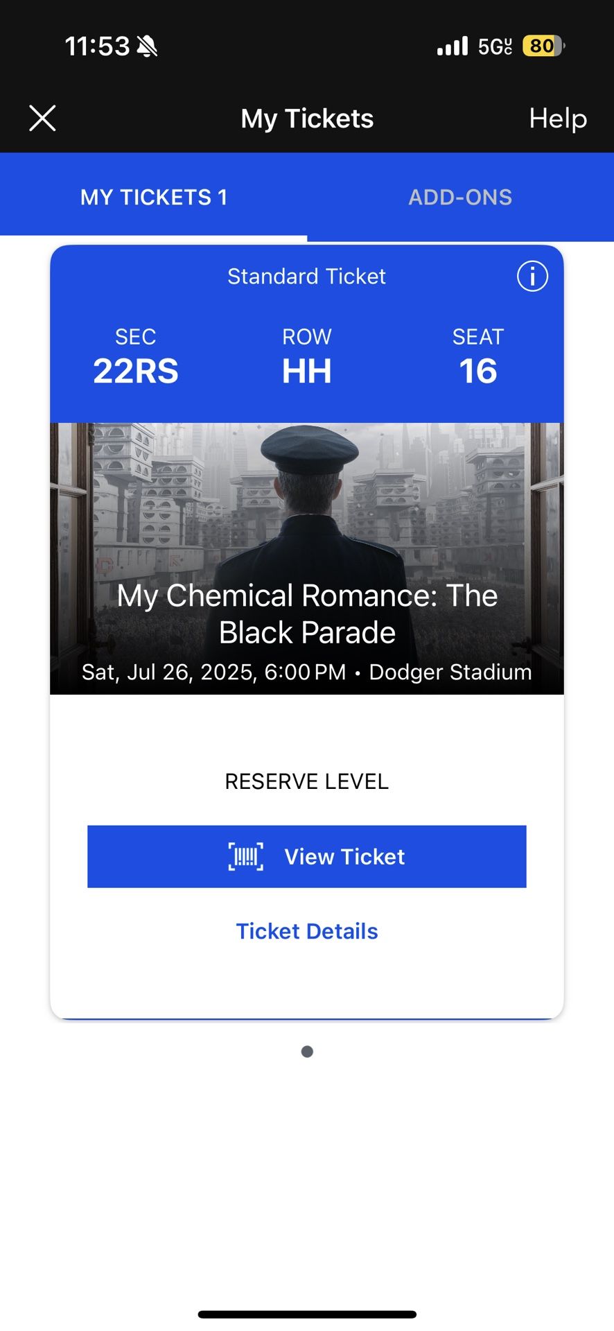 My Chemical Romance 7/26/25 Ticket $145