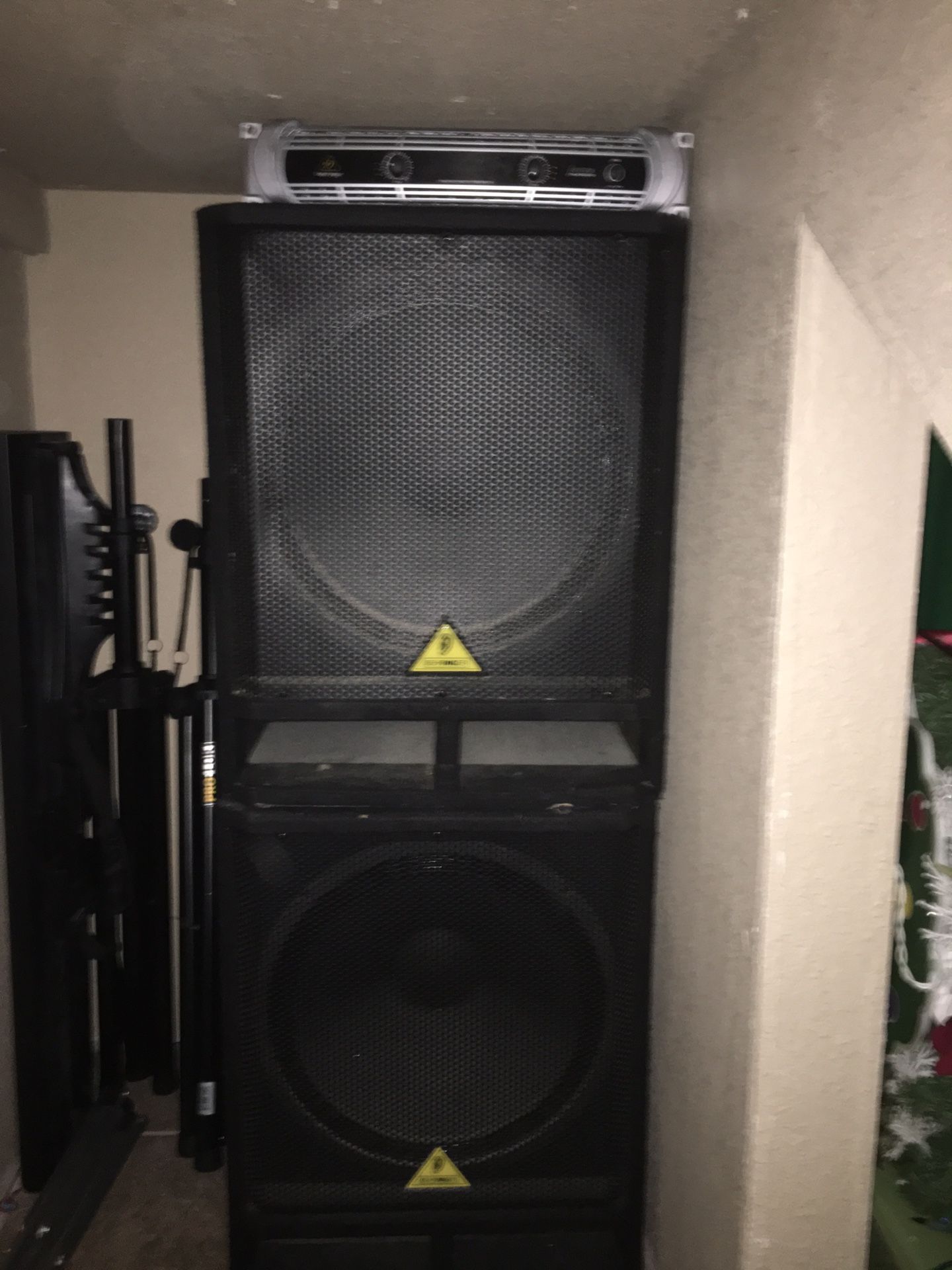 Behringer 18 inch subwoofers, with power amp and cords for sale. $400.00 or best offer.