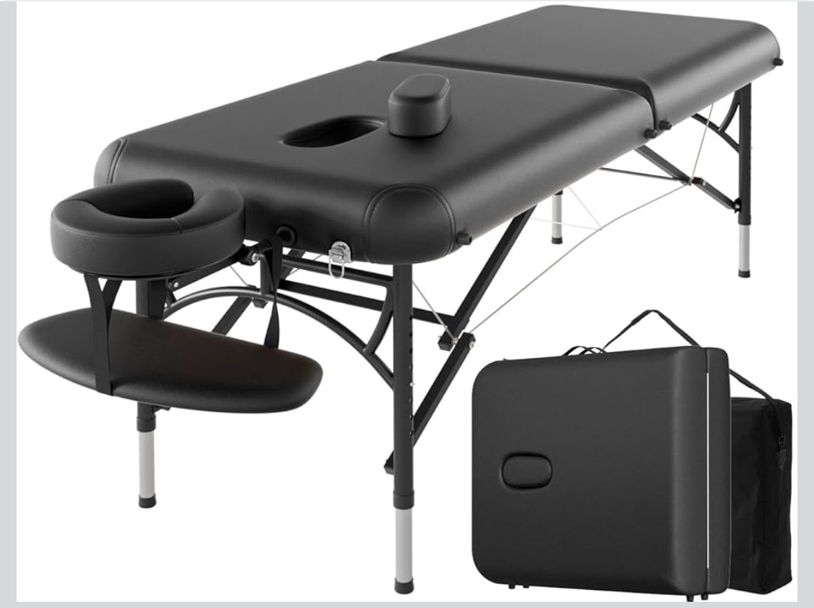 CLORIS 84" Professional Massage Table Portable 2 Folding Lightweight Facial Solon Spa Tattoo Bed Height Adjustable with Carrying Bag & Aluminium Leg H