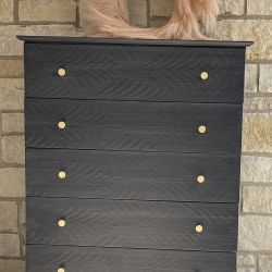 MCM 5 Drawers Dresser Redone Brushed Gray/Gold 