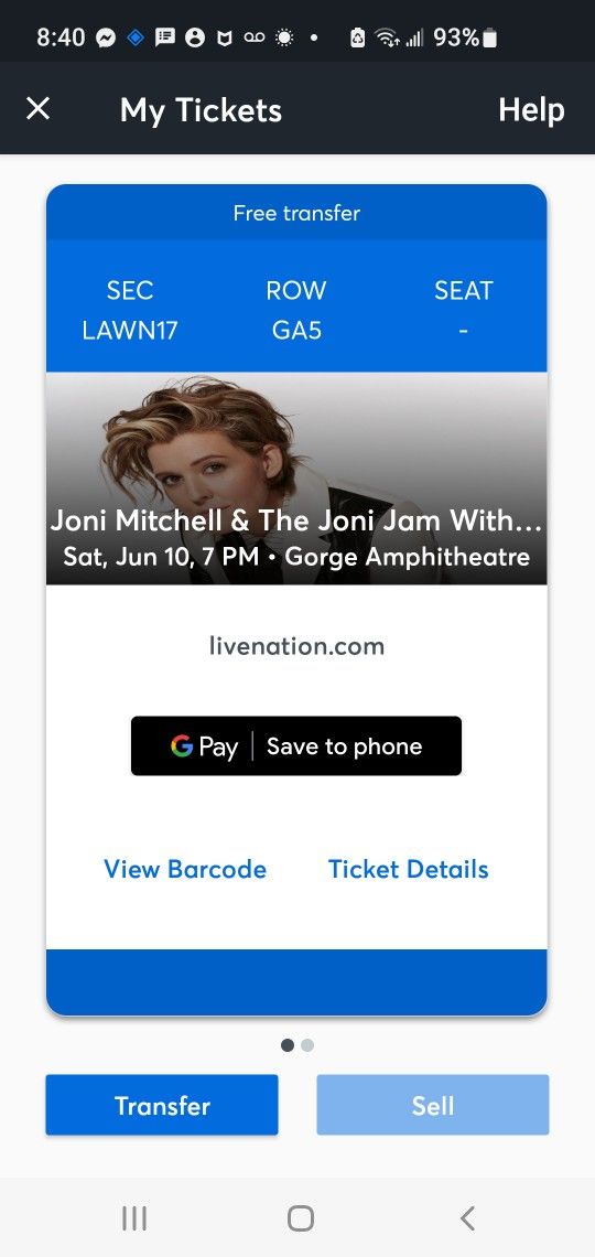 2 Tickets to Joni Mitchell and Brandi Carlile  June 10th