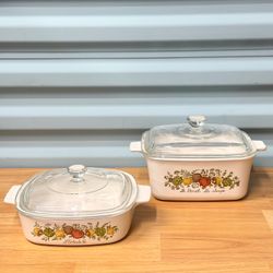 Vintage CorningWare Spice of Life 2-Piece Casserole Dish Set with Glass Lids