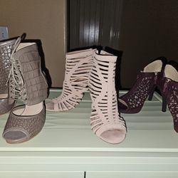 Women's Grey and Brown Court size 6 used $12
PINK Strappy Peep-Toe Stiletto Heel size 6 used $15
Burgundy mesh heel size 6 used $12