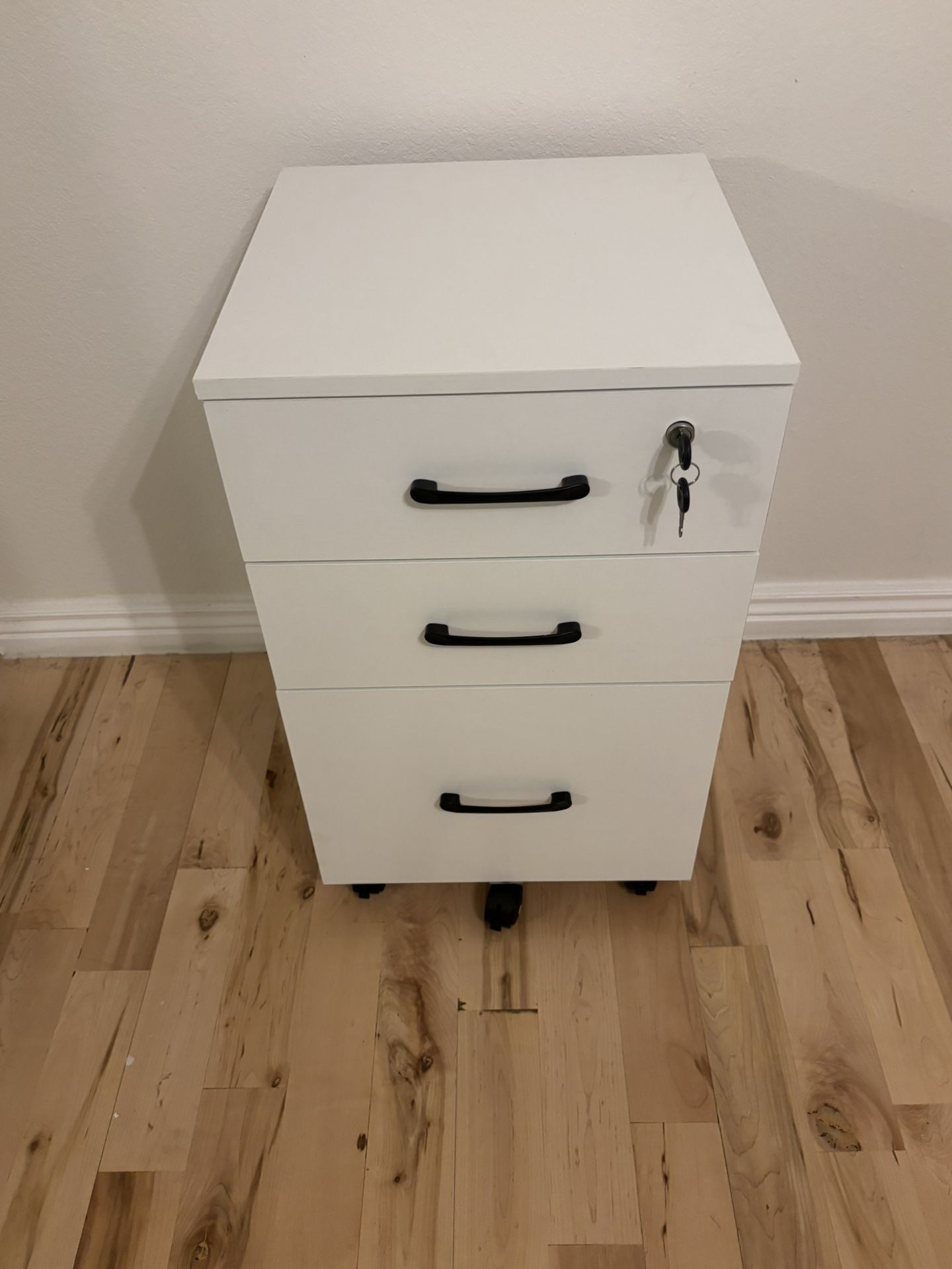 Rolling File Cabinet With Lock - 3 Drawer Wood Under Desk 3 Drawer Filing Cabinet With Wheels for Home & Office - White 16” X 16”