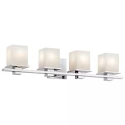 Tully 32 in. 4-Light Chrome Contemporary Bathroom Vanity Light with Etched Glass Shade