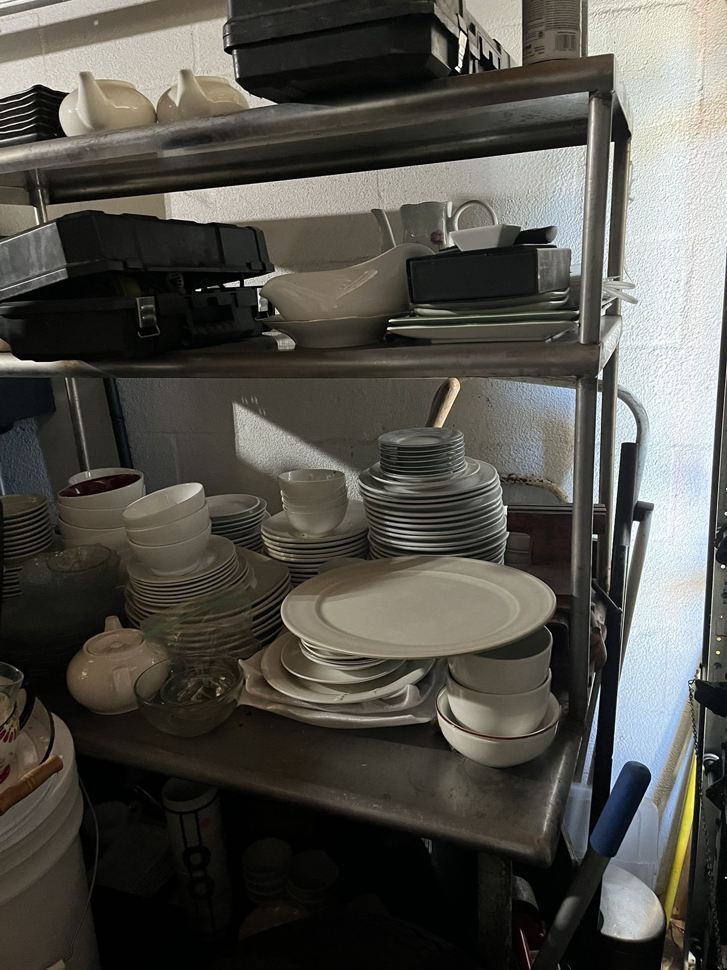 Steel Restaurant Table And Dishes