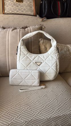 White Quilted Hobo Bag with Matching Wallet