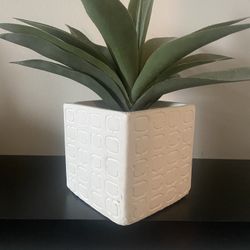 Beautiful Faux Plant In The Modern White Ceramic Pot  H10.5”