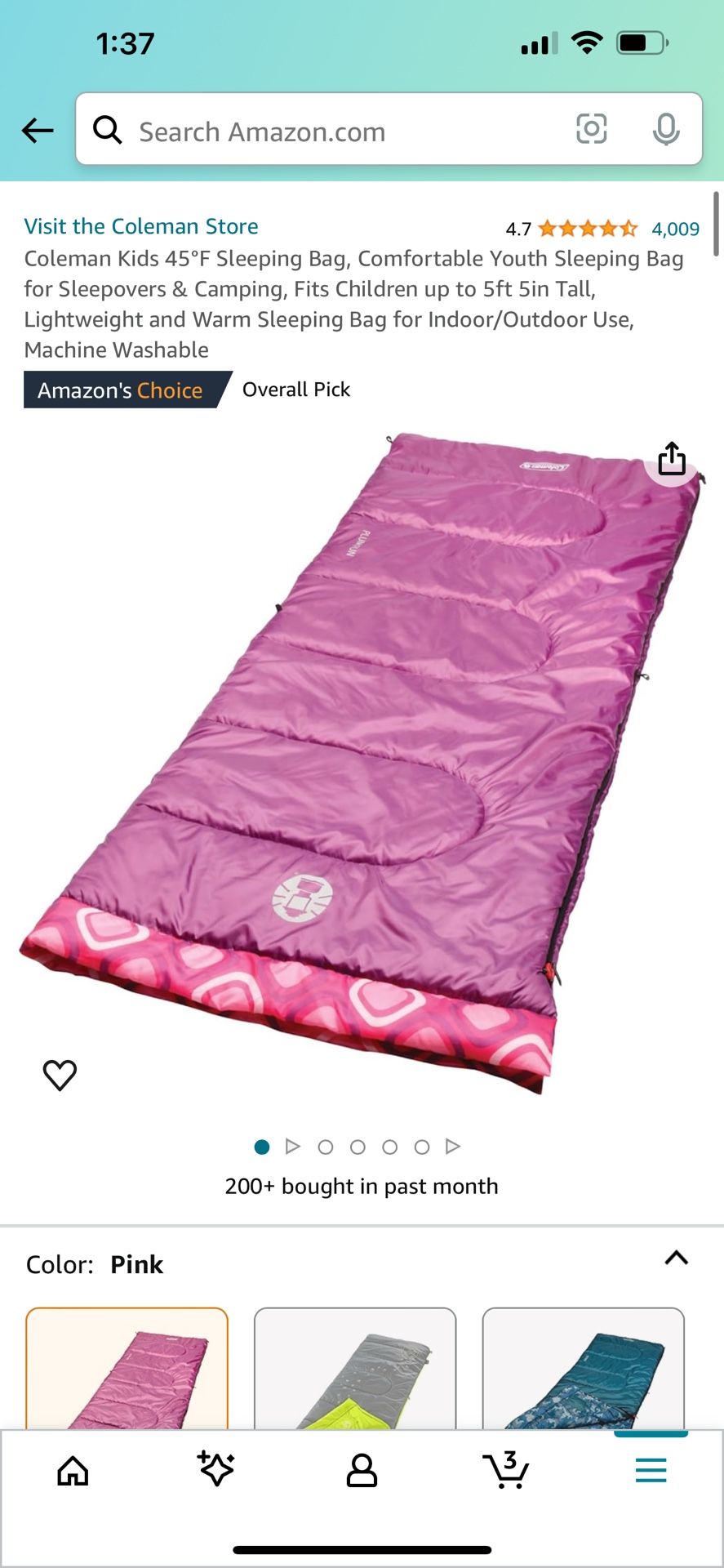 Girls Coleman Sleeping bag