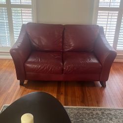 Burgundy Leather Love Seat