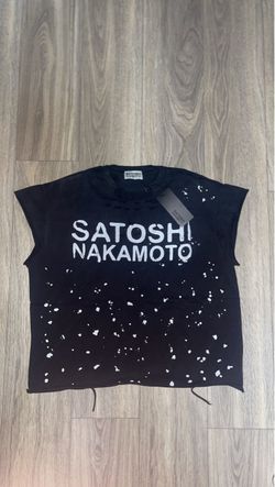 Satoshi Nakamoto Distressed Sleeveless T-Shirt Black