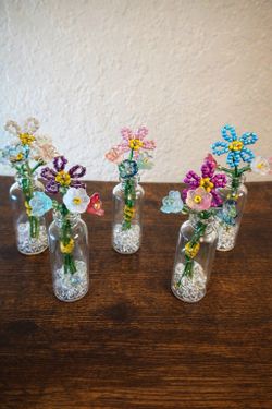 Beaded hand made flowers with vase