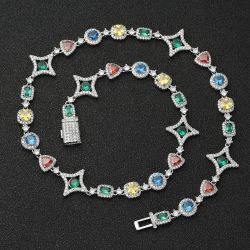 Colored gemstone tennis bracelet - highly popular in Europe and America. Diamond-studded hip-hop necklace. High-end, niche bracelet.