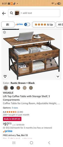 VASAGLE Lift Top Coffee Table with Storage Shelf, 3 Compartments
Coffee Table for Living Room,