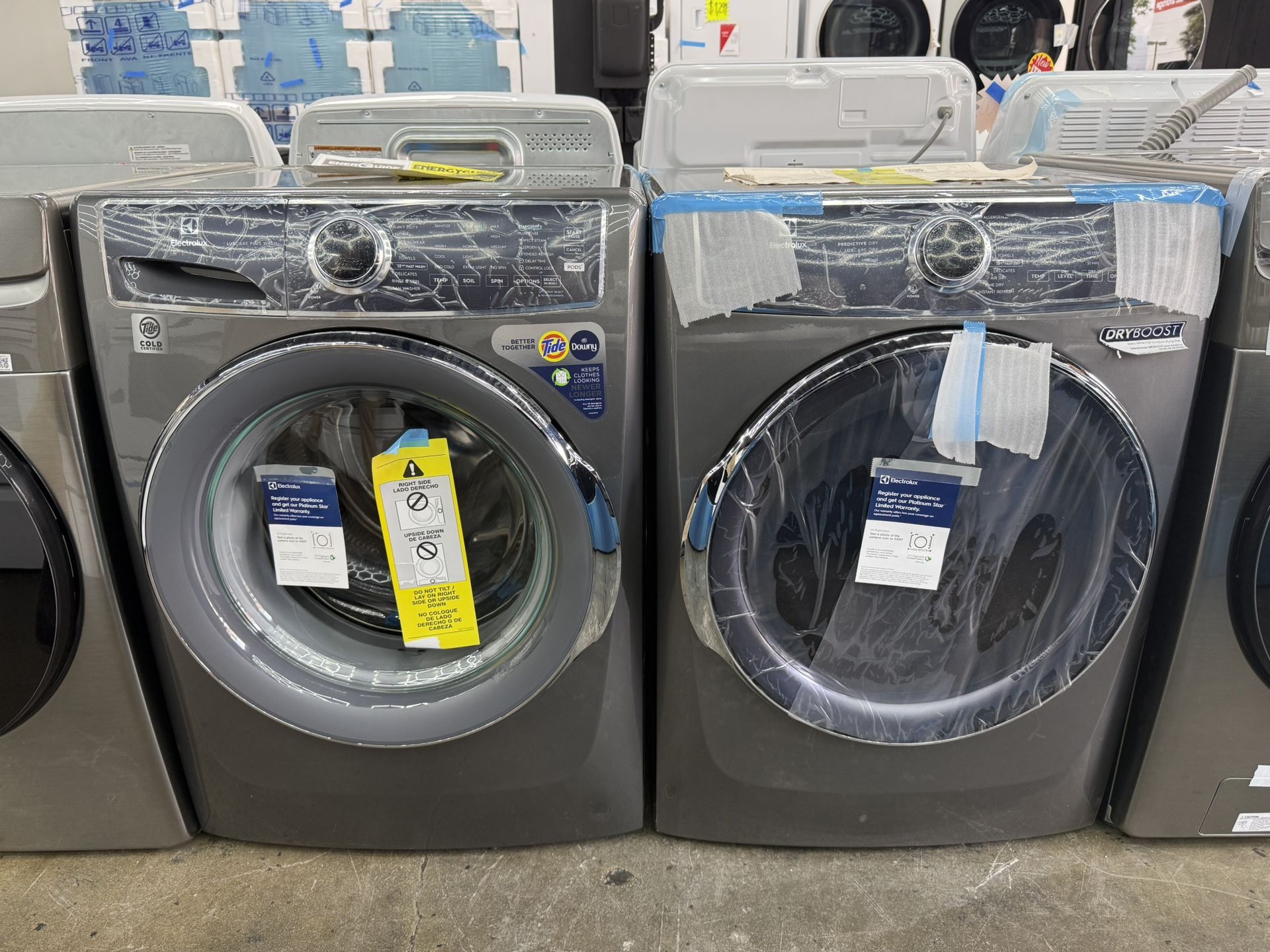 Brand new Electrolux stainless steel washer and gas dryer set