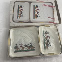 Vtg 3 pc Set Lacquer Serving Trays Handles Xmas Canadian Geese Japan w Box FrShp