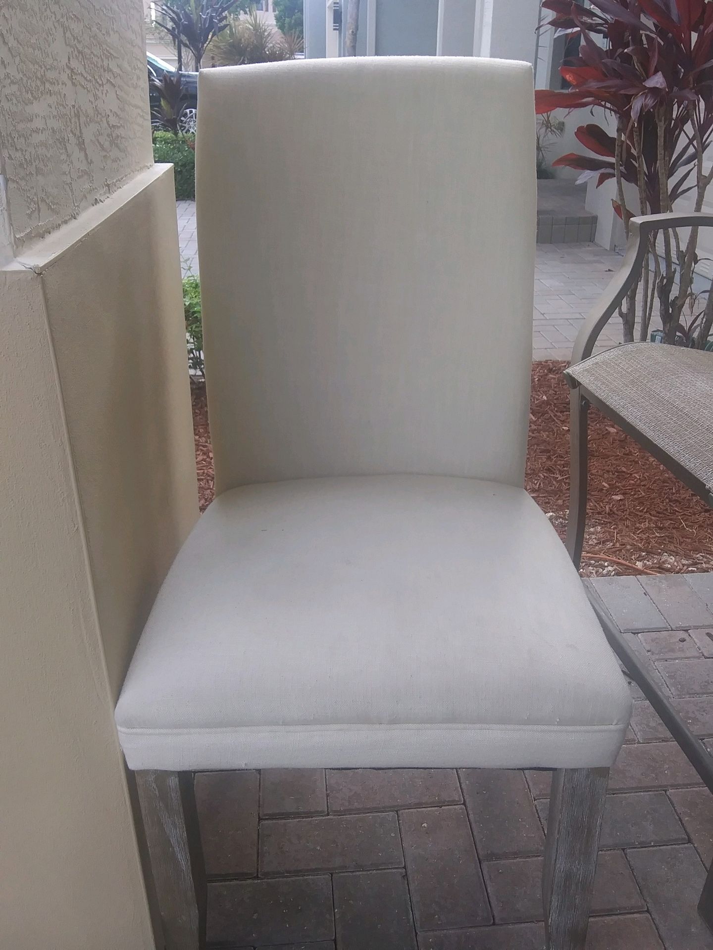 4 Dining/Living Room Chairs White Fabric And Wood Price Is $125 For ALL FOUR TOTAL!