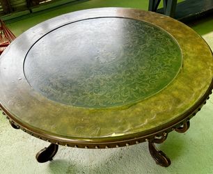 round wood coffee table with stylish metal legs