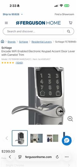 Schlage Encode WiFi Enabled Electronic Keypad Accent Door Lever with Camelot Trim