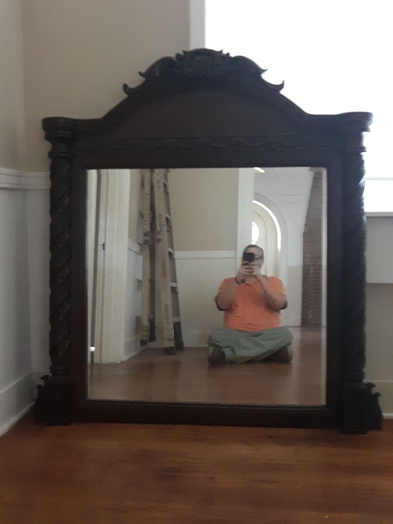 46" X 52" Solid Oak Antique Mirror 
