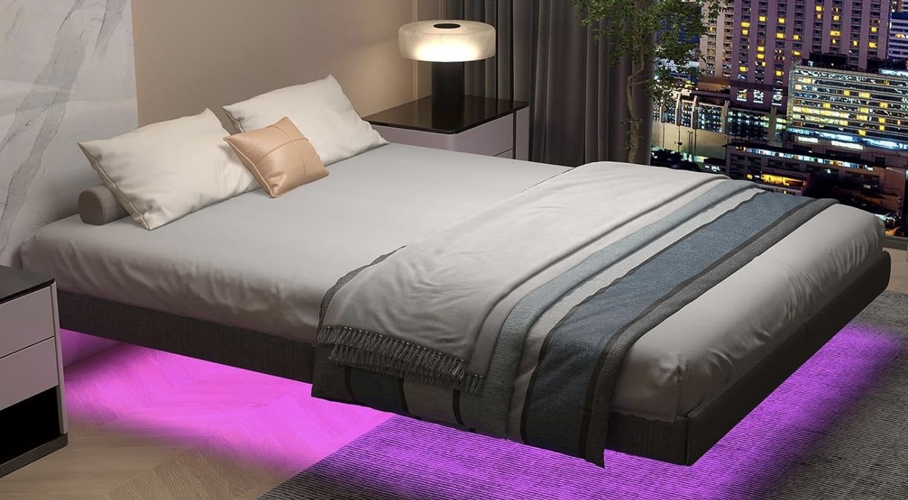 Floating Leather Led Bed Frame