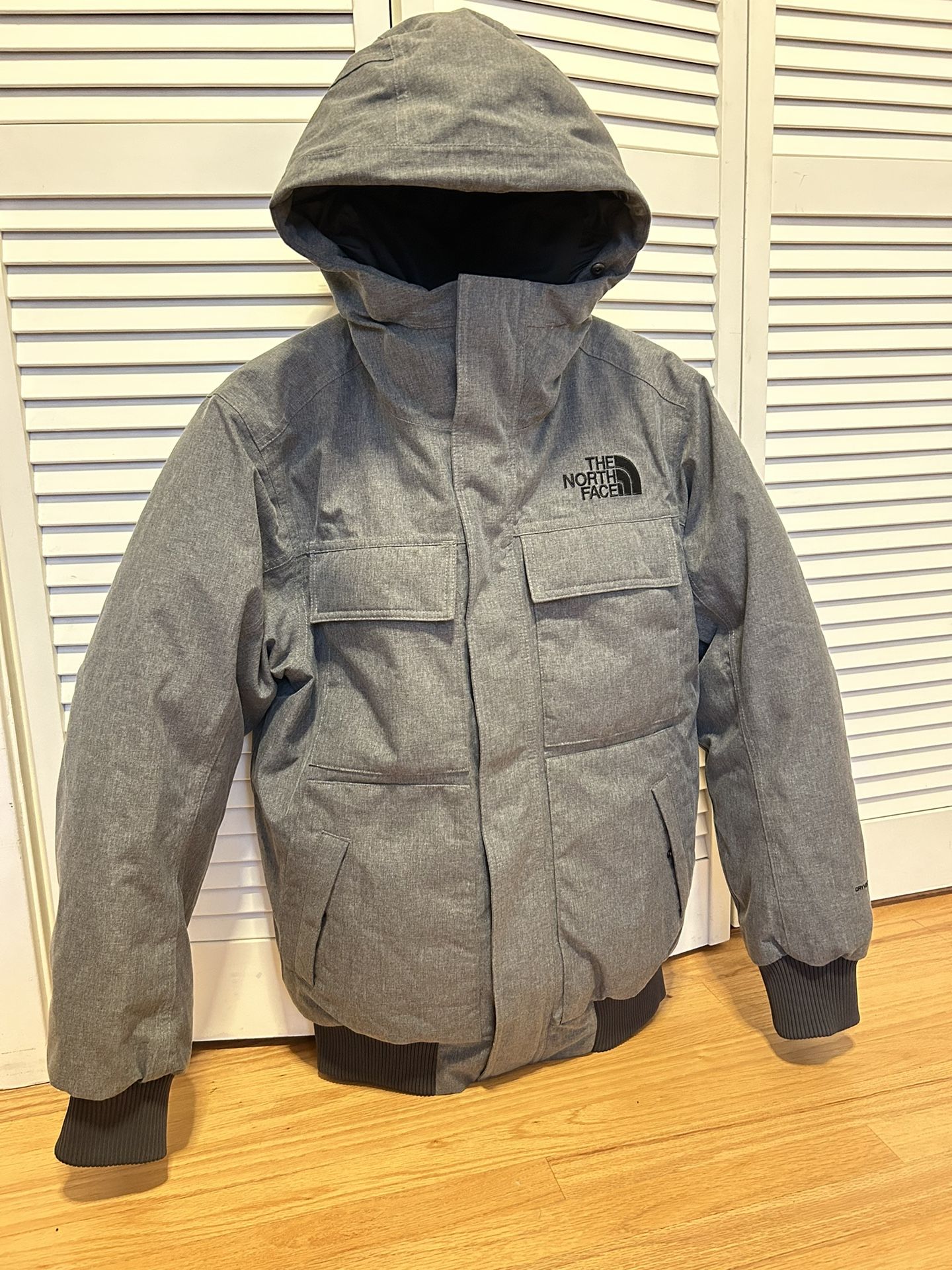 North Face Grey Parka Jacket With Wind Shield