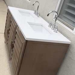 Vanity 2 Sink  Used  Exterior Wood Needs Some Refinish 