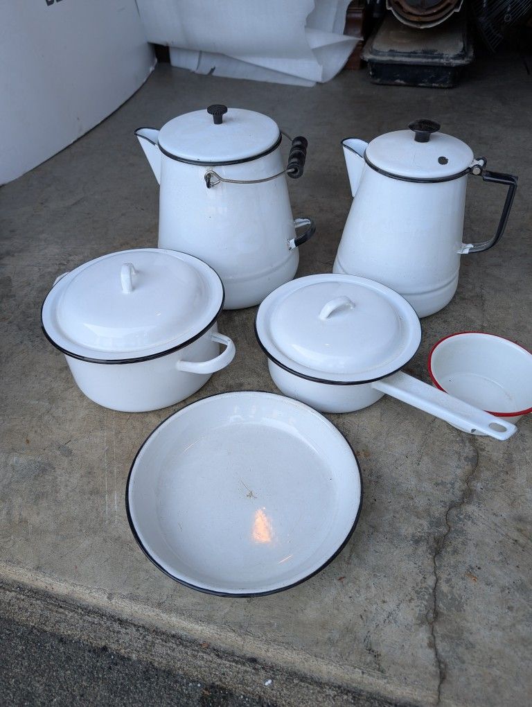 Old Enamel Pots And Coffee Pots
