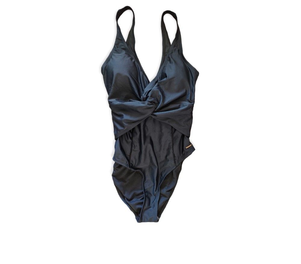 nicole miller 1pc twist front plunge w/fagotting trim