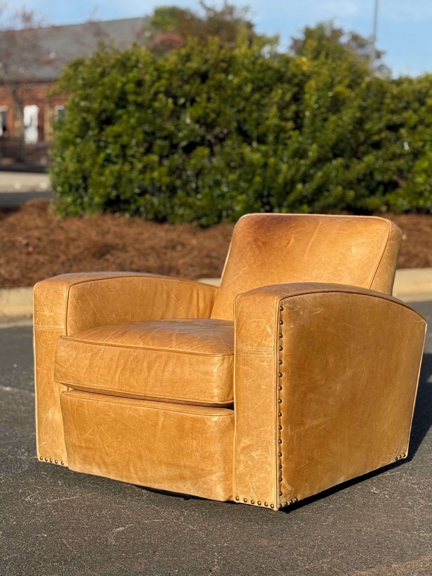 RH Library Leather Swivel Chair with Nailheads