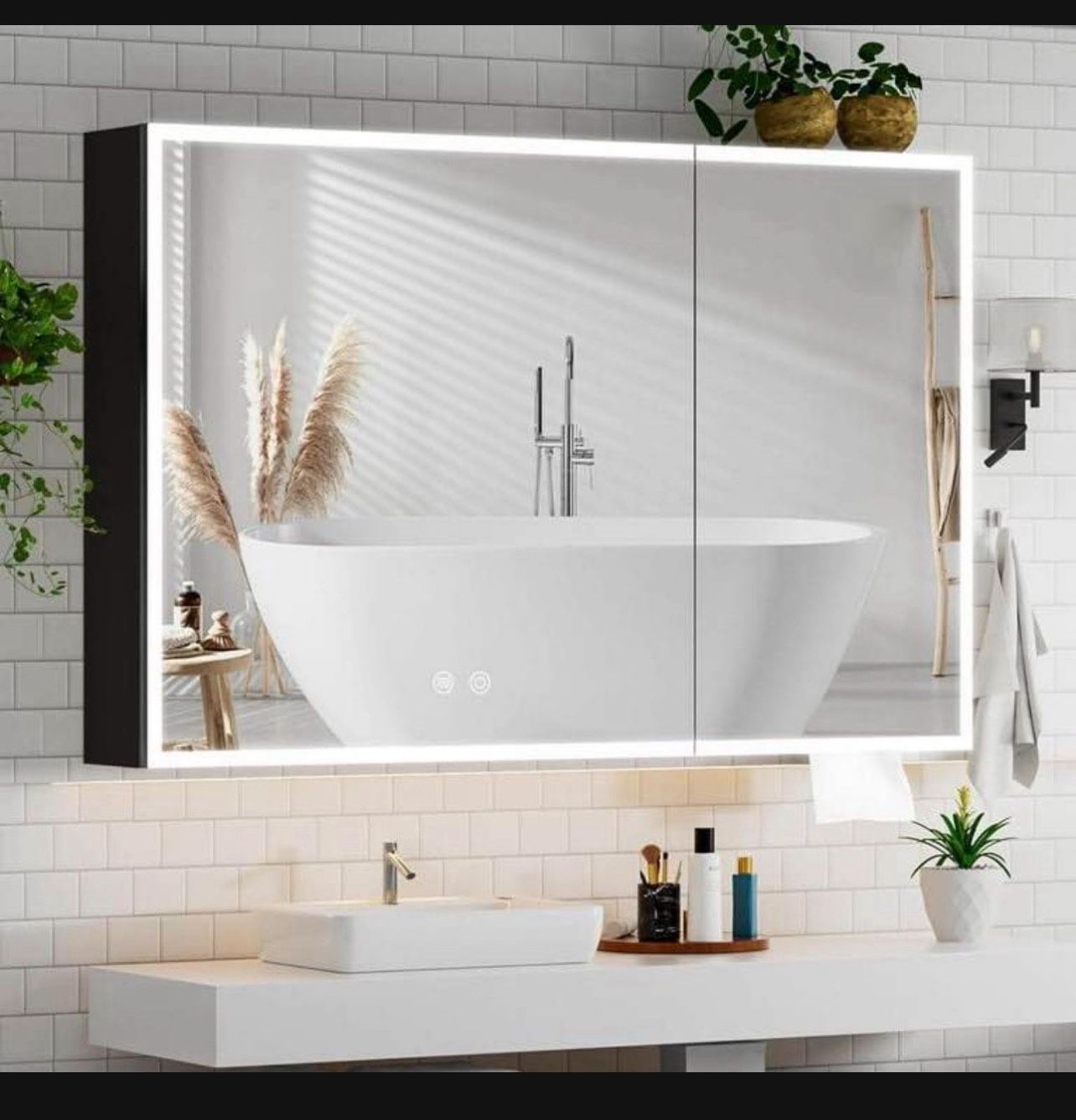 New in a sealed box Caulitar 35.4" Bathroom Medicine Cabinet with LED Lighted Mirror Wall-Mounted Bathroom Double Mirrors Door(D359)