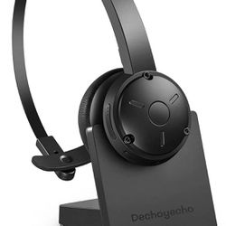 Bluetooth Headset, Dechoyecho Trucker Bluetooth Headset with Microphone Noise Canceling Wireless On Ear Headphone with Charging Base for Cell Phone/Ta