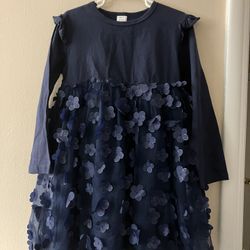 Vestido De Tul Azul Marino Con Mangas Flores En 3D Size 6