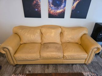 Leather 3-Seat Sofa with Nailhead Trim