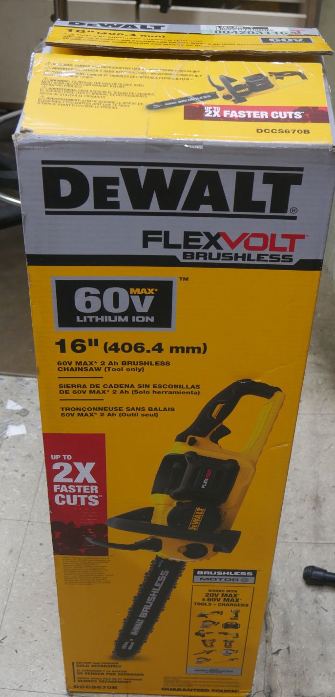  DEWALT DCCS670B 60V MAX Brushless 16 in. Chainsaw (Tool Only) New. OPEN BOX. BOX WAS OPEN FOR INSPECTION. 