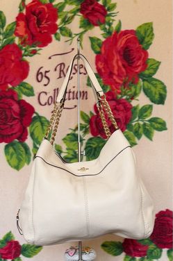 Coach Lexy White Leather Shoulder Bag with Gold Chain