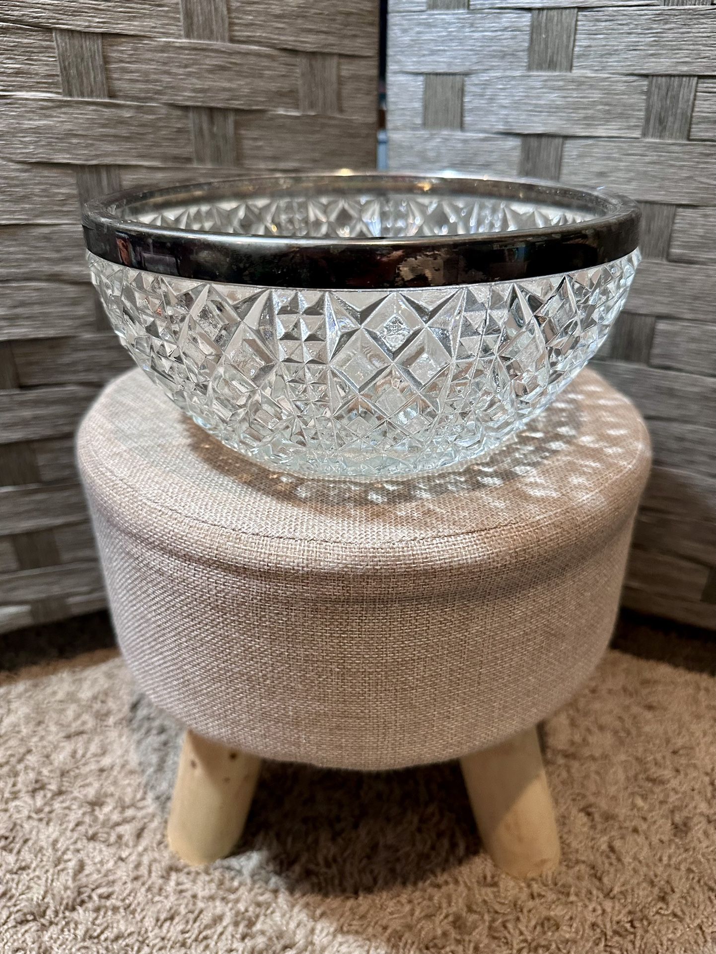 Early 1900’s Cut Crystal Bowl with Silver Rim