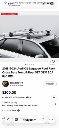 2018 - 2024 Audi Q5 OEM Luggage Roof Rack Cross Bars