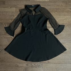 Allegra K Fit And Flare Chiffon Black Dress, S