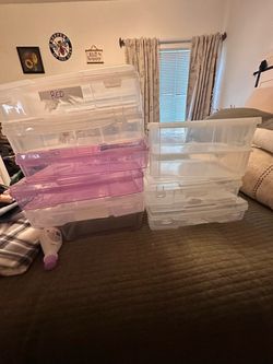 Clear and Pink Plastic Storage Organizer Boxes