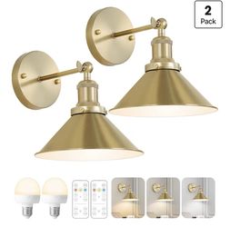 Bailoch Gold Vintage Wireless Battery Operated Wall Sconces, Rechargeable 2-pack