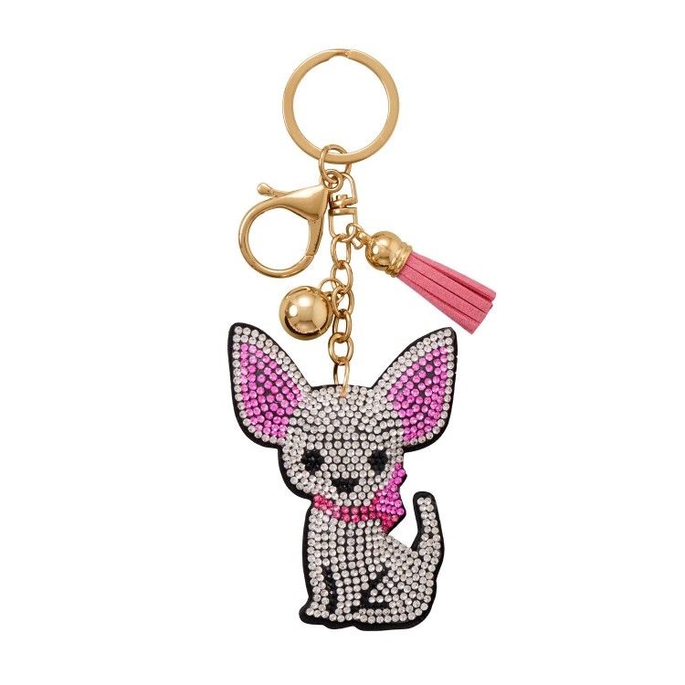 Gold Tone Sitting Crystal Chihuahua Dog Bag Charm
