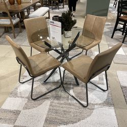 Round Glass Top Dining Table w/ 4 Chairs