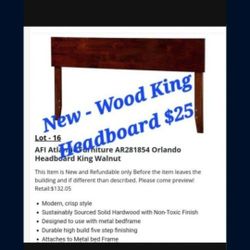 New - Wood King Size Headboard $25