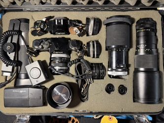 Film Cameras Canon EF Film and F1 - SET with lenses, flash, filers and case