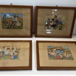 Vintage Rudolf Huggel Print Set of 4, Swiss Folk Children, 7x9 Framed 